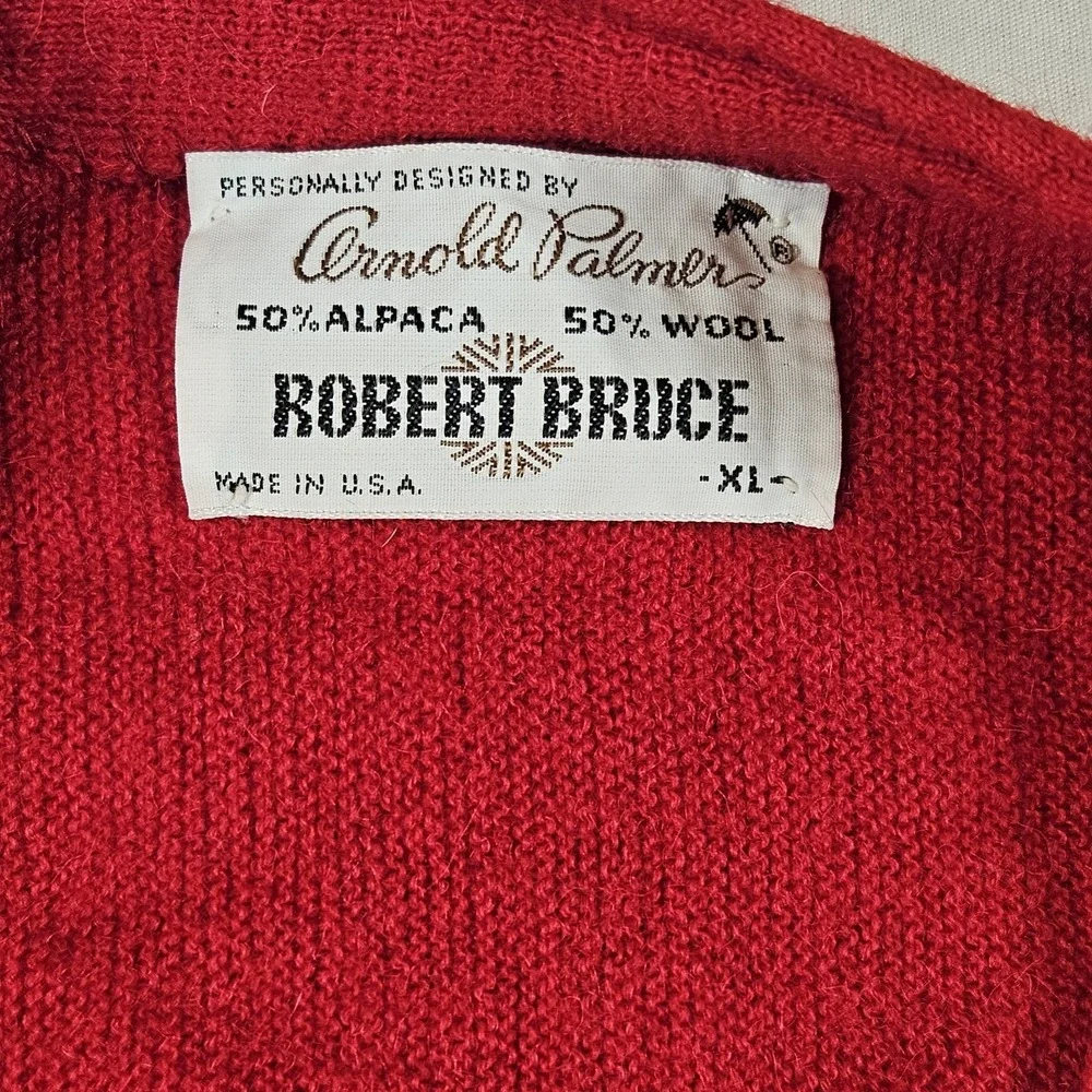 Vintage Robert Bruce Arnold Palmer‎ Cardigan Sweater Alpaca Wool Mens XL Red 60s